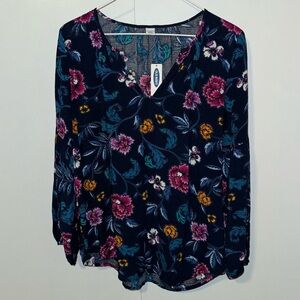 Old Navy Blue Floral Long Sleeve Swing Blouse Women’s XS Extra Small NWT